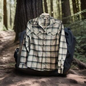 L.L Bean Women Scotch Plaid Button-Up L/S Collared Fleece Flannel Size XS